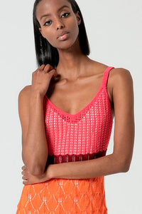 Vestido crochet reco fucsia