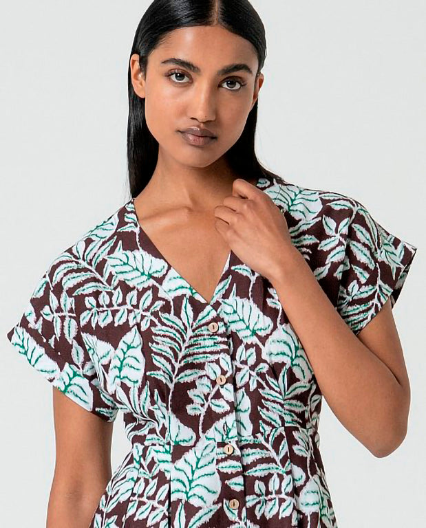 Vestido midi camisero marron