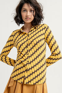 Camisa jacquard hojas marron