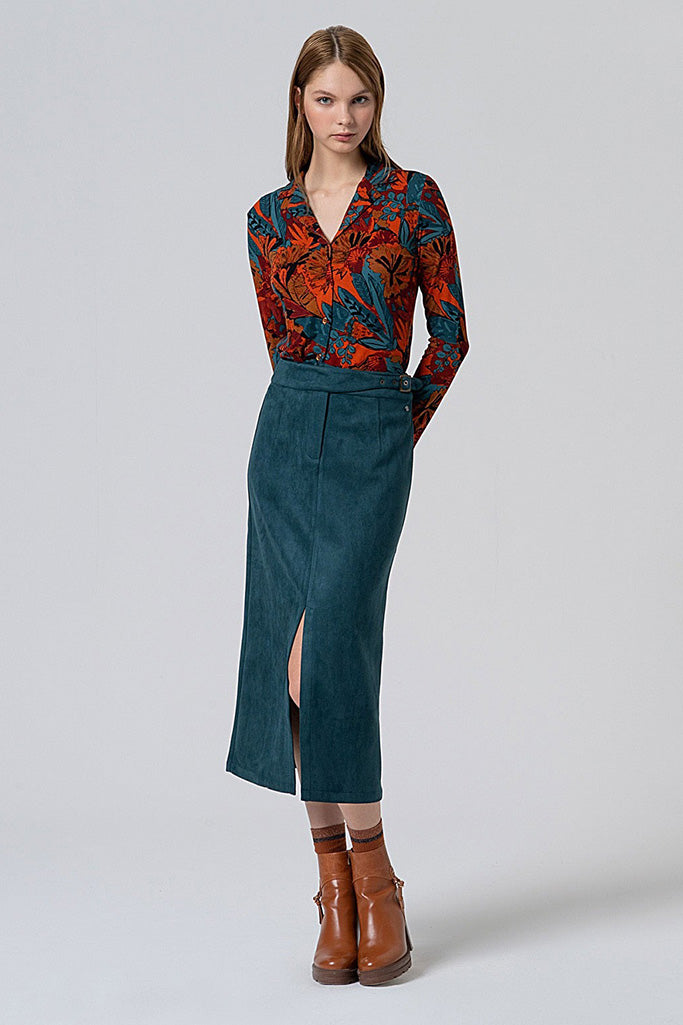 Falda midi lisu verde