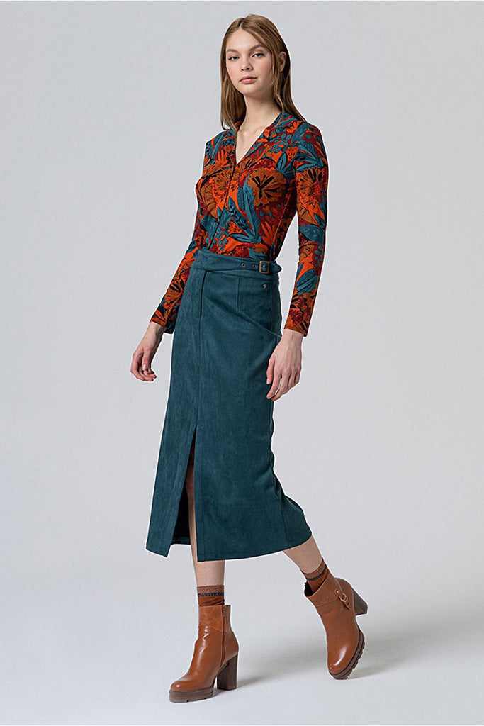 Falda midi lisu verde