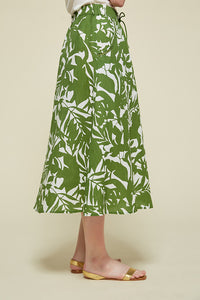 Falda midi hojas verde
