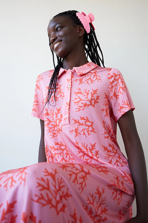 Vestido midi coral rosa