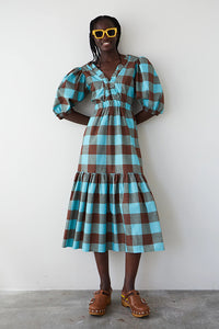 Vestido midi vichy marron
