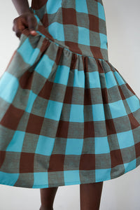 Vestido midi vichy marron