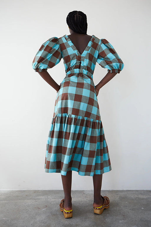 Vestido midi vichy marron